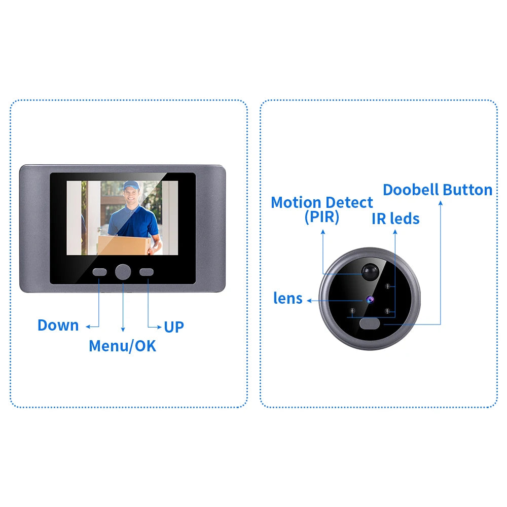Wireless Door Viewer - Smart Doorbell Camera with 2.8in LCD Screen & PIR Motion Sensor - ZOOMNSTORE