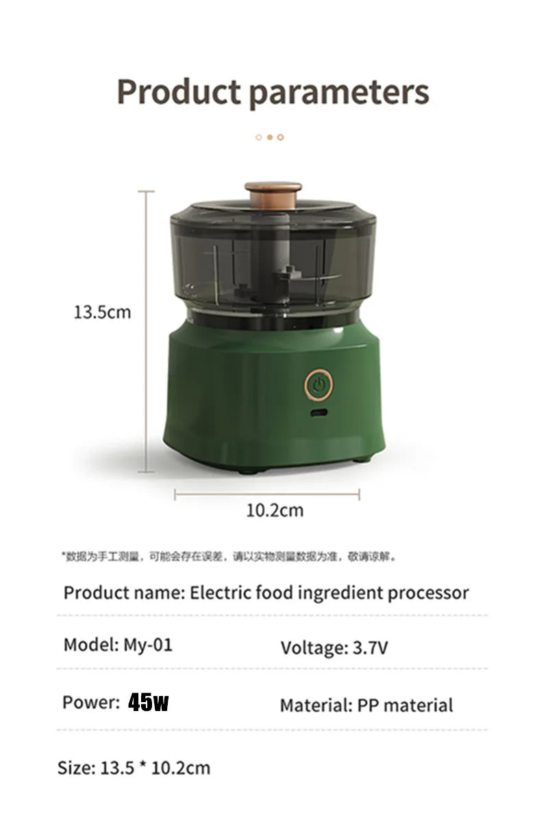 Mini Wireless Electric Garlic Press  Food Shredder - USB Rechargeable Kitchen Grinder - ZOOMNSTORE