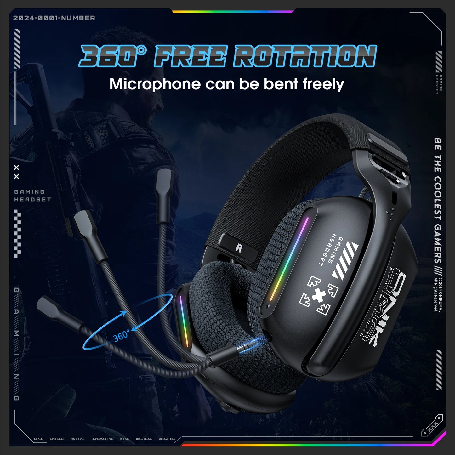 Wireless Gaming Headset ONIKUMA GT808 – Noise Cancelling RGB Headphones With Mic - ZOOMNSTORE