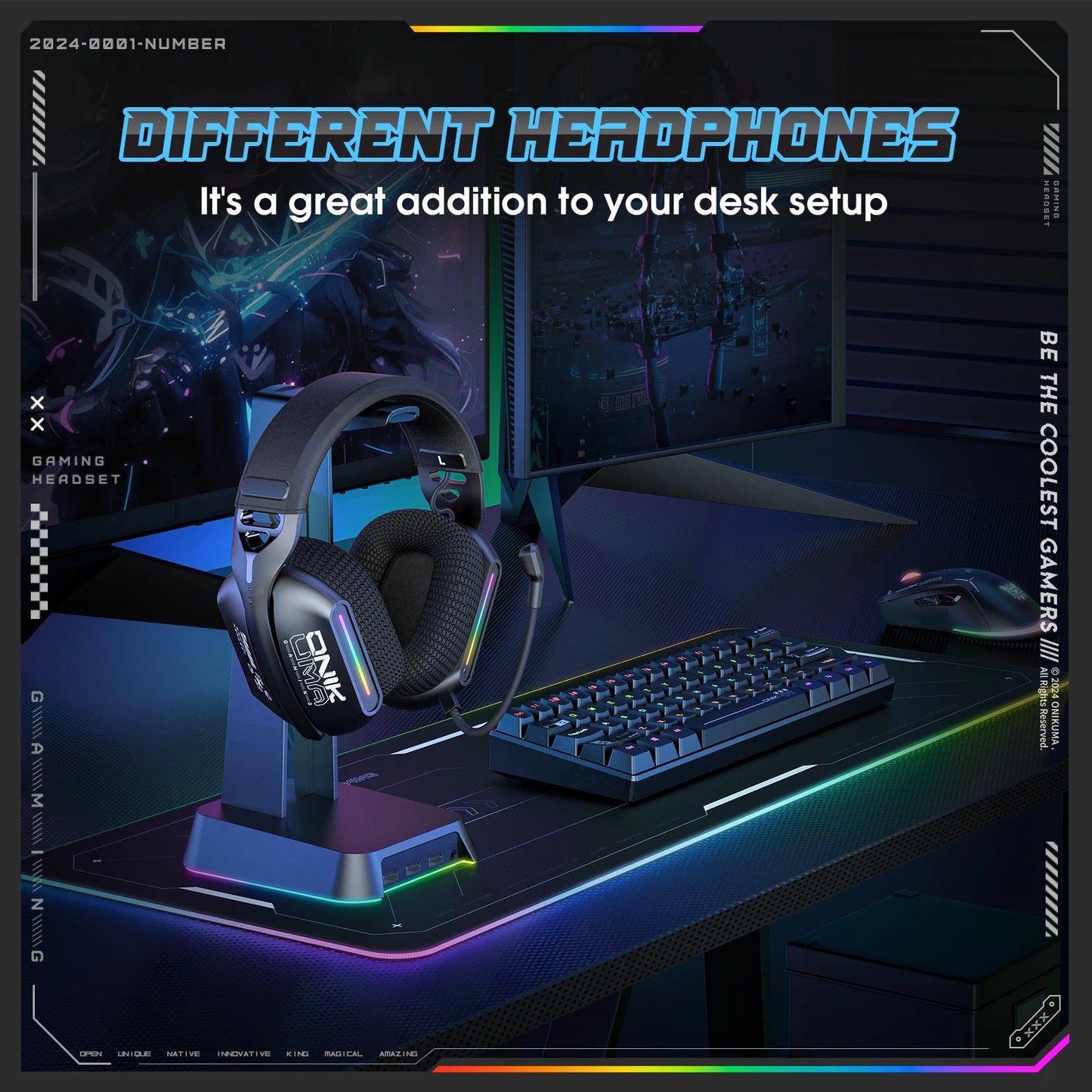 Wireless Gaming Headset ONIKUMA GT808 – Noise Cancelling RGB Headphones With Mic - ZOOMNSTORE