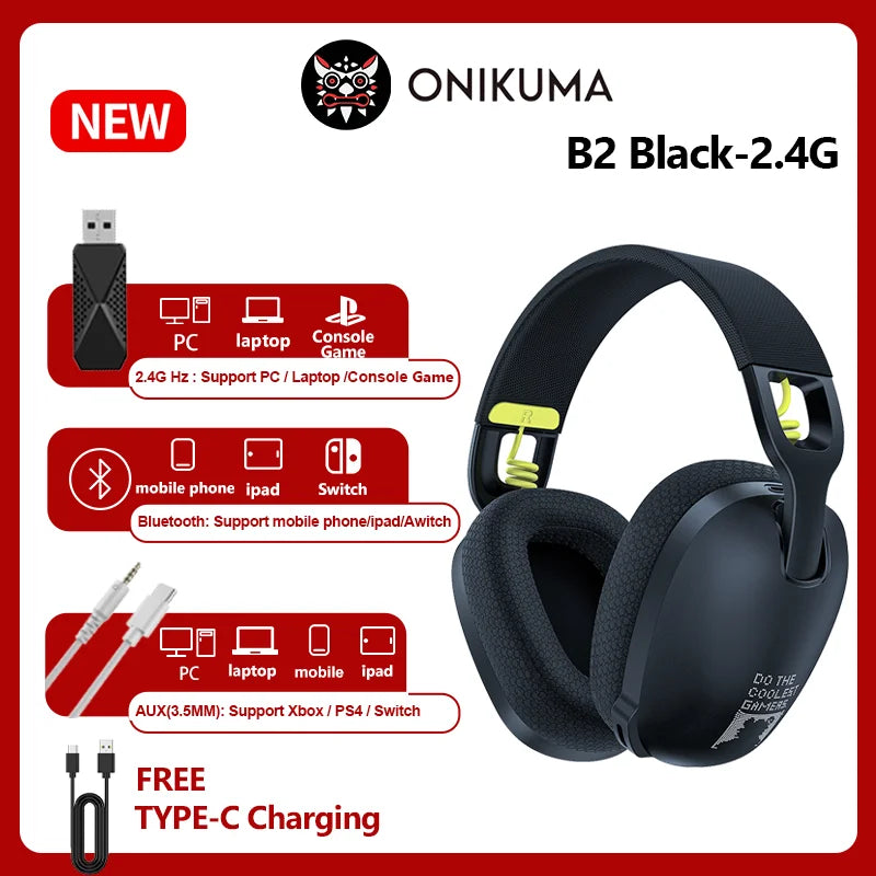 Onikuma B2 Wireless Gaming Headset - Ergonomic 24GHz USB Headphones for PS5PS4PC - ZOOMNSTORE