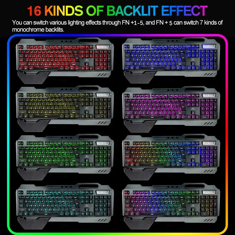 Wireless Gaming Keyboard and Mouse Combo - Rainbow LED Backlit Rechargeable Battery Metal Panel - ZOOMNSTORE