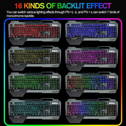 Wireless Gaming Keyboard and Mouse Combo - Rainbow LED Backlit Rechargeable Battery Metal Panel - ZOOMNSTORE