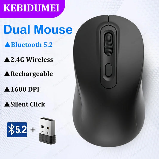 Bluetooth 5.2 Mouse 2.4G Wireless Mouse Rechargeable Dual Mode Gaming Mouse Silent Mouse 1600 DPI Mice For PC Laptop MacBook Pro - ZOOMNSTORE