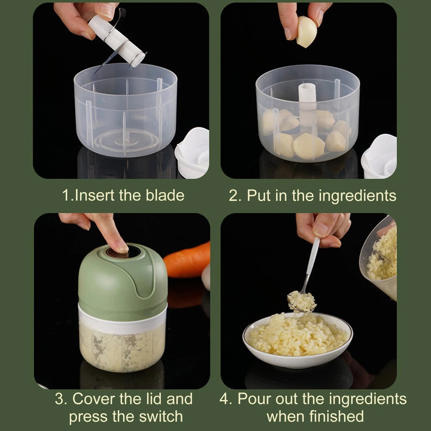 Wireless Electric Garlic Masher  Food Chopper - 250ml Mincer with 6 Blades for Vegetables Meat and Chili - ZOOMNSTORE