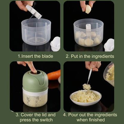 Wireless Electric Garlic Masher  Food Chopper - 250ml Mincer with 6 Blades for Vegetables Meat and Chili - ZOOMNSTORE