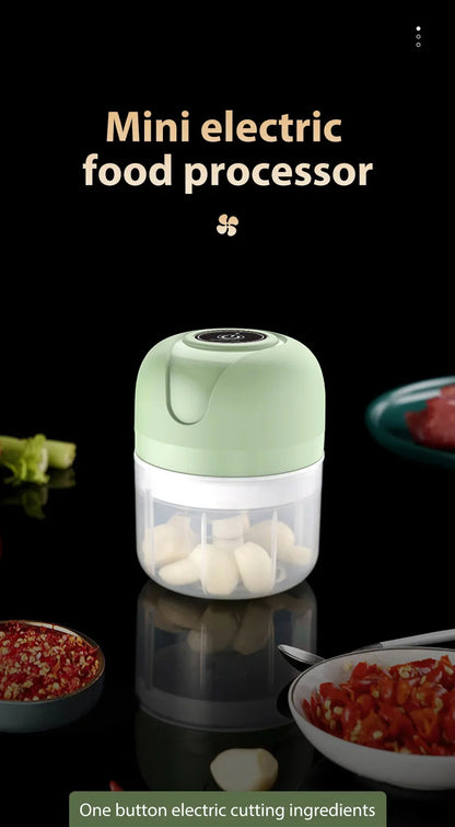 Wireless Electric Garlic Masher  Food Chopper - 250ml Mincer with 6 Blades for Vegetables Meat and Chili - ZOOMNSTORE