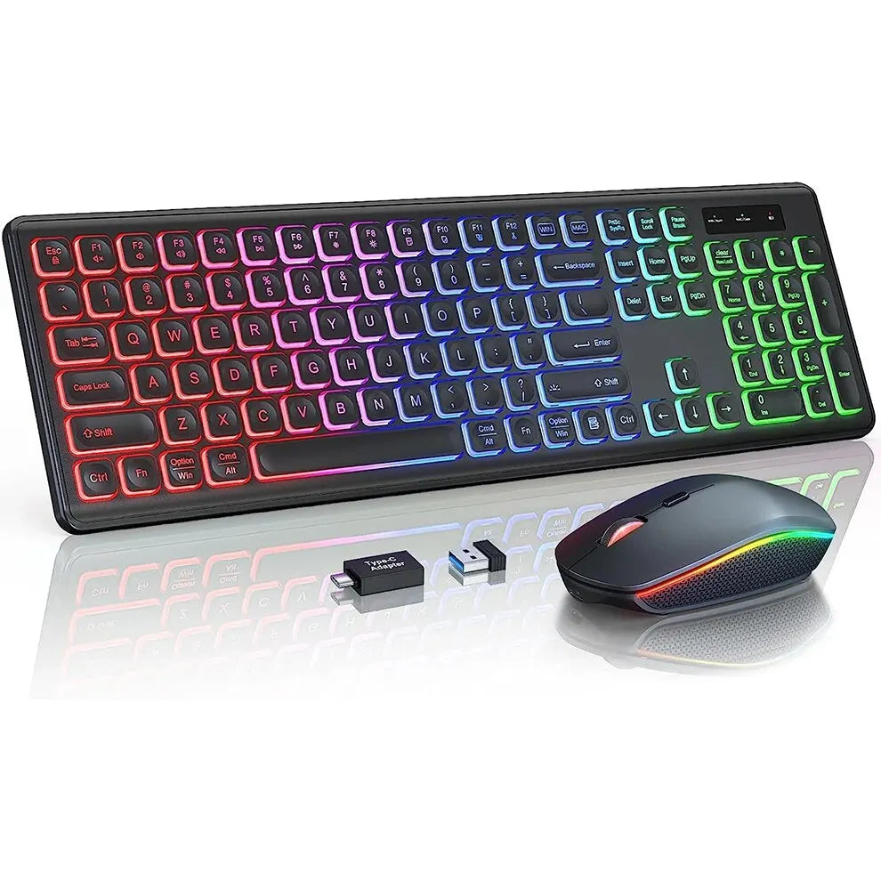 JOMAA 2.4G Wireless Keyboard Mouse Combo RGB Backlit Rechargeable Full-Size Ergonomic Type-c Wireless Keyboard Mouse Set - ZOOMNSTORE