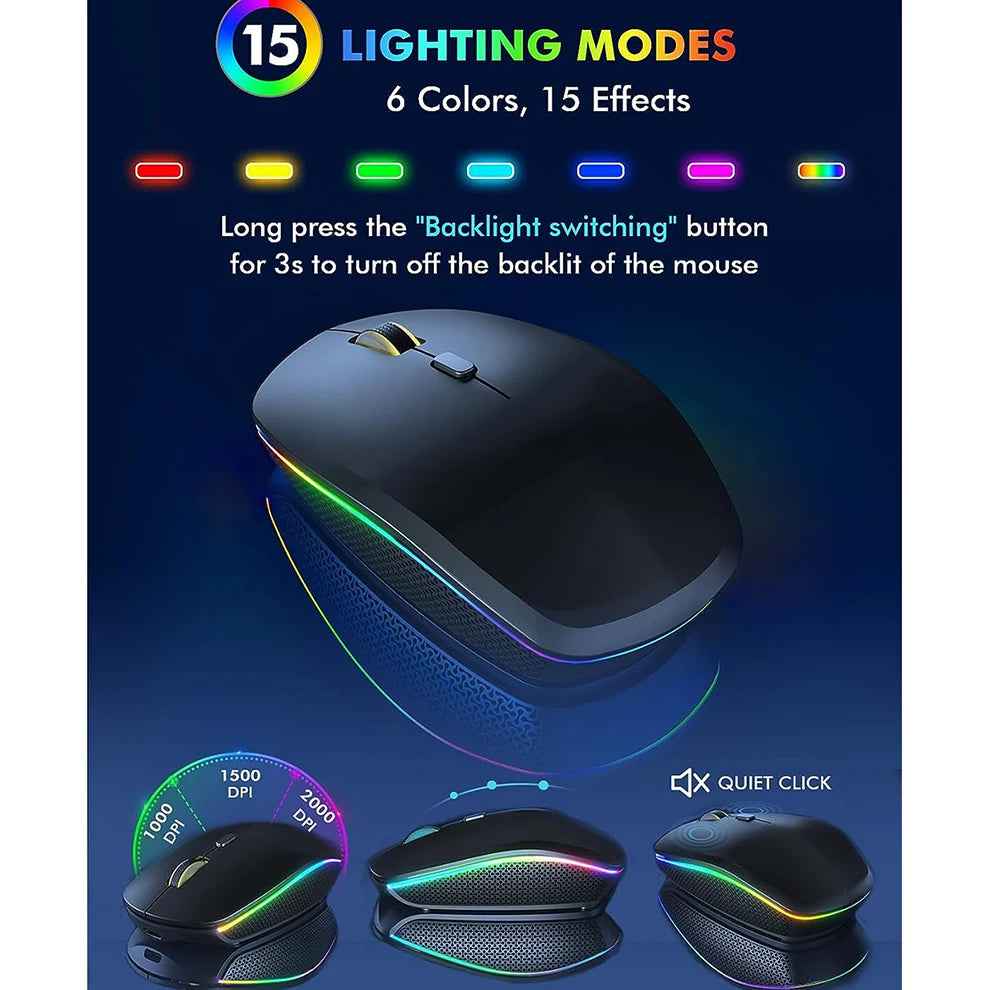 JOMAA 2.4G Wireless Keyboard Mouse Combo RGB Backlit Rechargeable Full-Size Ergonomic Type-c Wireless Keyboard Mouse Set - ZOOMNSTORE