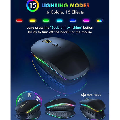 JOMAA 2.4G Wireless Keyboard Mouse Combo RGB Backlit Rechargeable Full-Size Ergonomic Type-c Wireless Keyboard Mouse Set - ZOOMNSTORE