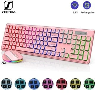 JOMAA 2.4G Wireless Keyboard Mouse Combo RGB Backlit Rechargeable Full-Size Ergonomic Type-c Wireless Keyboard Mouse Set - ZOOMNSTORE