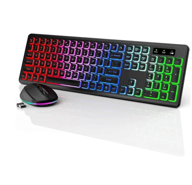 JOMAA 2.4G Wireless Keyboard Mouse Combo RGB Backlit Rechargeable Full-Size Ergonomic Type-c Wireless Keyboard Mouse Set - ZOOMNSTORE