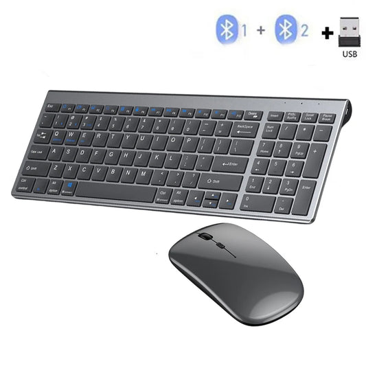 Gray Bluetooth 5.0 & 2.4G Wireless Keyboard Mouse Combo Rechargeable Full Size Wireless Keyboard for Notebook Laptop - ZOOMNSTORE