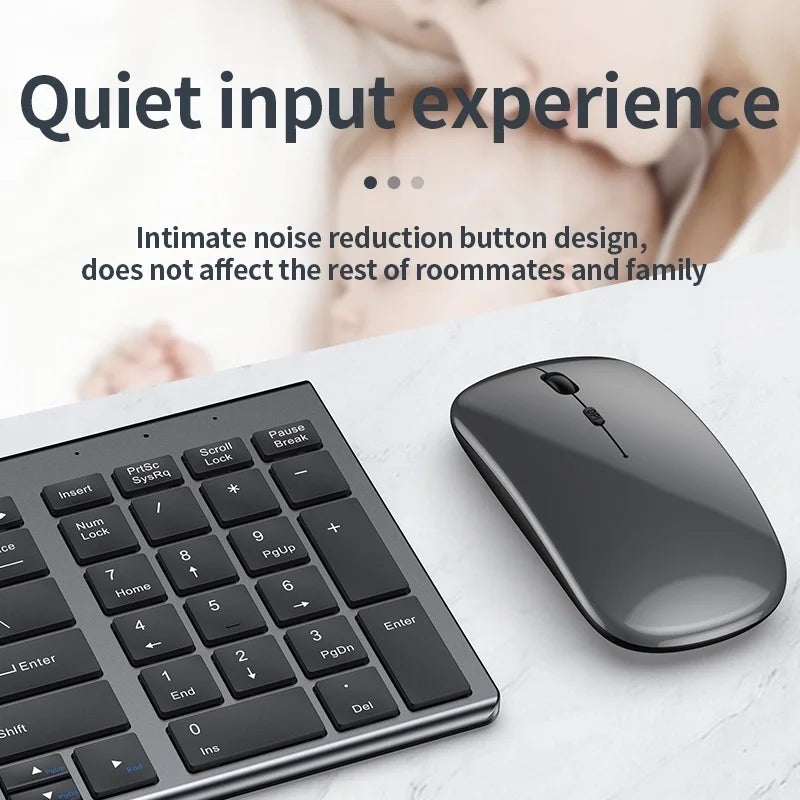 Gray Bluetooth 5.0 & 2.4G Wireless Keyboard Mouse Combo Rechargeable Full Size Wireless Keyboard for Notebook Laptop - ZOOMNSTORE