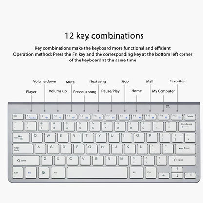 Wireless Keyboard Mouse Kit Slim Wireless Key Mouse Combo Portable Beautiful Power Saving Silent Button LED Indicator for Home - ZOOMNSTORE