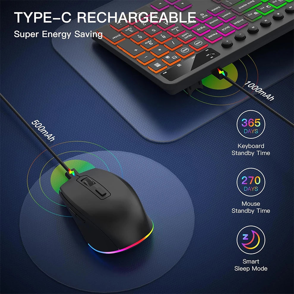 Wireless Keyboard and Mouse Combo with Backlit Full Size Ergonomic Keyboard with Phone Tablet Holder 2.4G Mouse for PC Laptop - ZOOMNSTORE