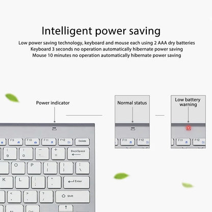 Wireless Keyboard Mouse Kit Slim Wireless Key Mouse Combo Portable Beautiful Power Saving Silent Button LED Indicator for Home - ZOOMNSTORE