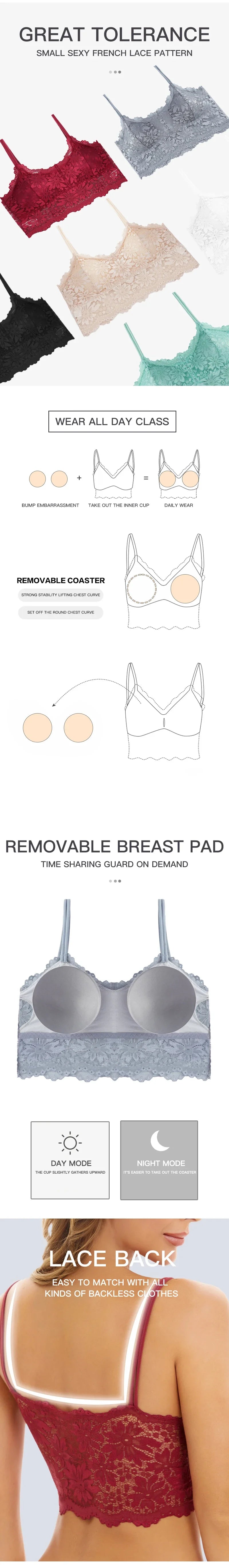 Wireless Lace Bralette - Comfortable Push Up Bra With Adjustable Straps | Seamless Lingerie - ZOOMNSTORE