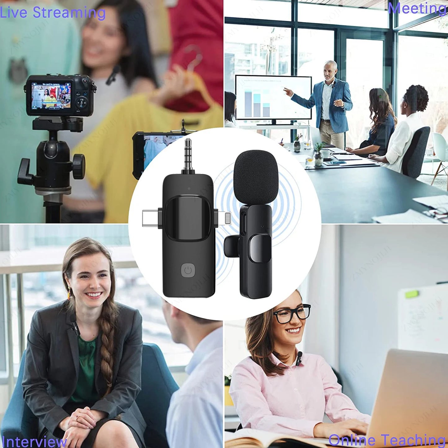 Wireless Lavalier Microphone - 4-in-1 for iPhone  Android Noise Reduction Mini Mic - ZOOMNSTORE