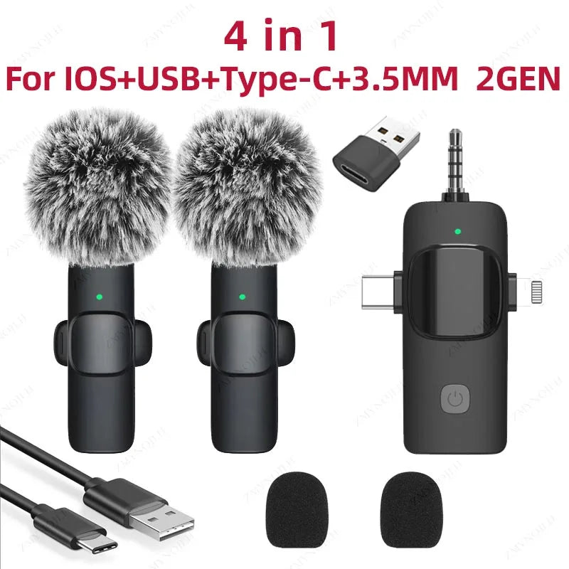 Wireless Lavalier Microphone - 4-in-1 for iPhone  Android Noise Reduction Mini Mic - ZOOMNSTORE