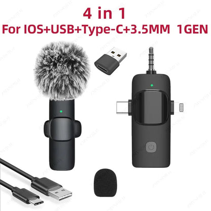 Wireless Lavalier Microphone - 4-in-1 for iPhone  Android Noise Reduction Mini Mic - ZOOMNSTORE
