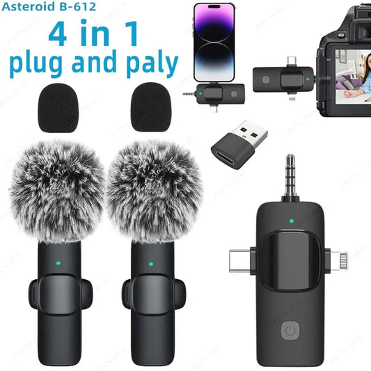 Wireless Lavalier Microphone - 4-in-1 for iPhone  Android Noise Reduction Mini Mic - ZOOMNSTORE