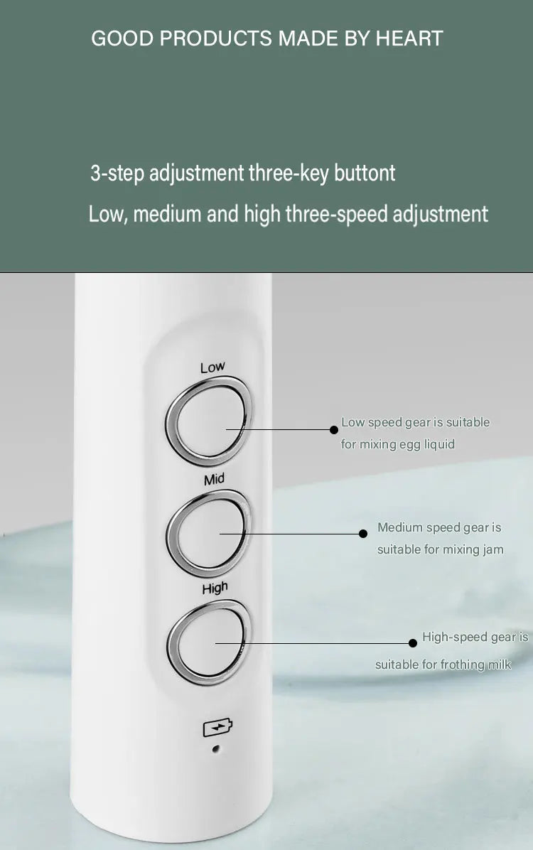 Wireless Milk Frother - 3 In 1 Electric Handheld Milk Foamer With Stainless Steel Whisk - ZOOMNSTORE