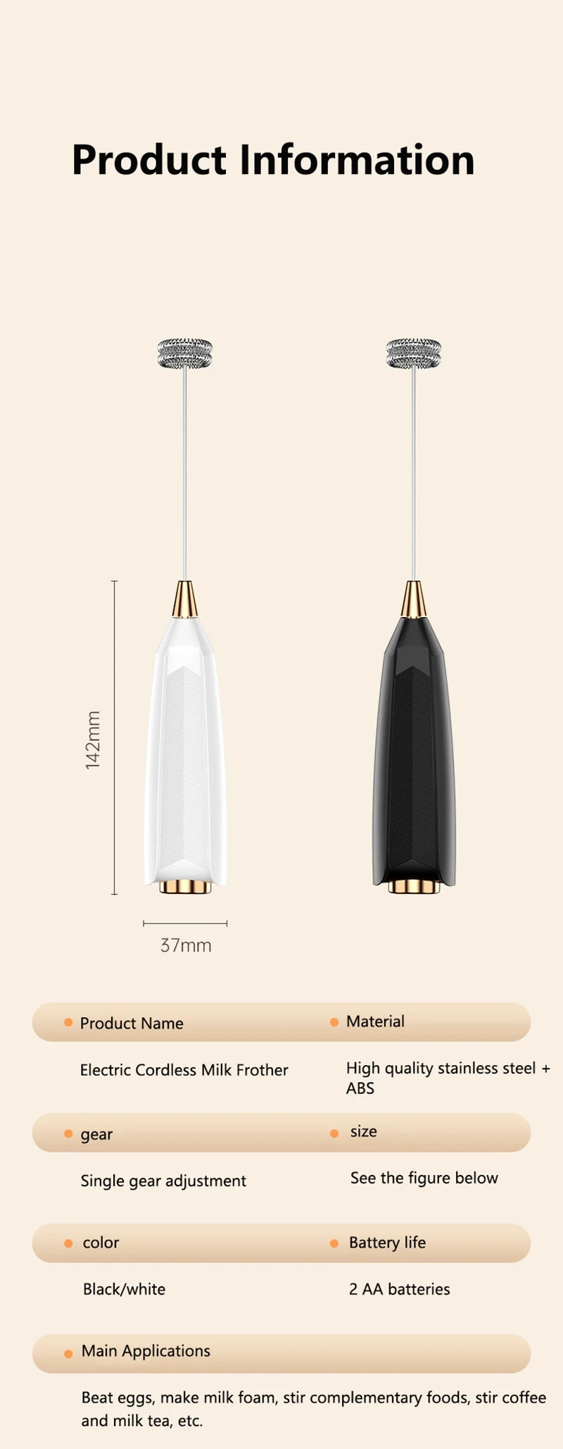 Wireless Milk Frother - Electric Handheld Foam Maker USB Rechargeable 15s Fast Frothing - ZOOMNSTORE