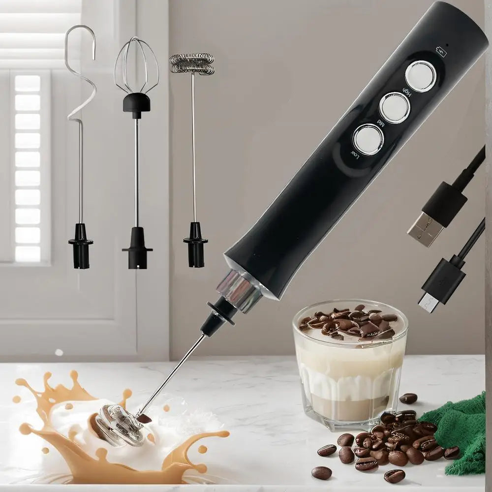 Wireless Milk Frother - Electric Handheld Foam Maker, 3 Speeds USB Rechargeable - ZOOMNSTORE