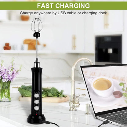 Wireless Milk Frother - Electric Handheld Foam Maker, 3 Speeds USB Rechargeable - ZOOMNSTORE