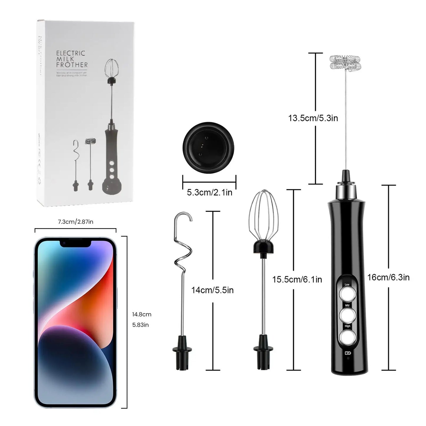 Wireless Milk Frother - Electric Handheld Foam Maker, 3 Speeds USB Rechargeable - ZOOMNSTORE