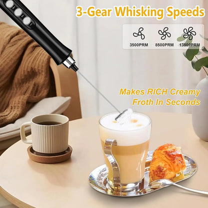 Wireless Milk Frother - Electric Handheld Foam Maker, 3 Speeds USB Rechargeable - ZOOMNSTORE