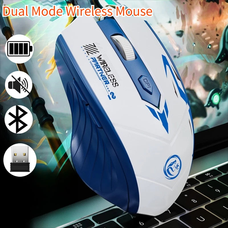 Wireless Mouse Dual Mode 2.4G Bluetooth-compatible Rechargeable Glow Mouse Noiseless Cordless Computer Mice for PC Laptop - ZOOMNSTORE