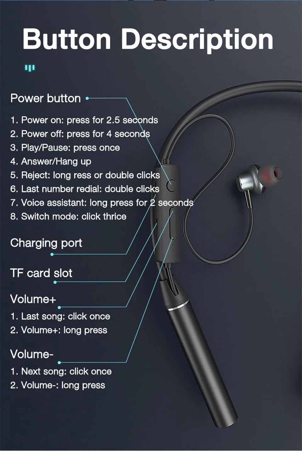 Wireless Neckband Headphones - Bluetooth Earphones With Microphone & Long Battery Life - ZOOMNSTORE