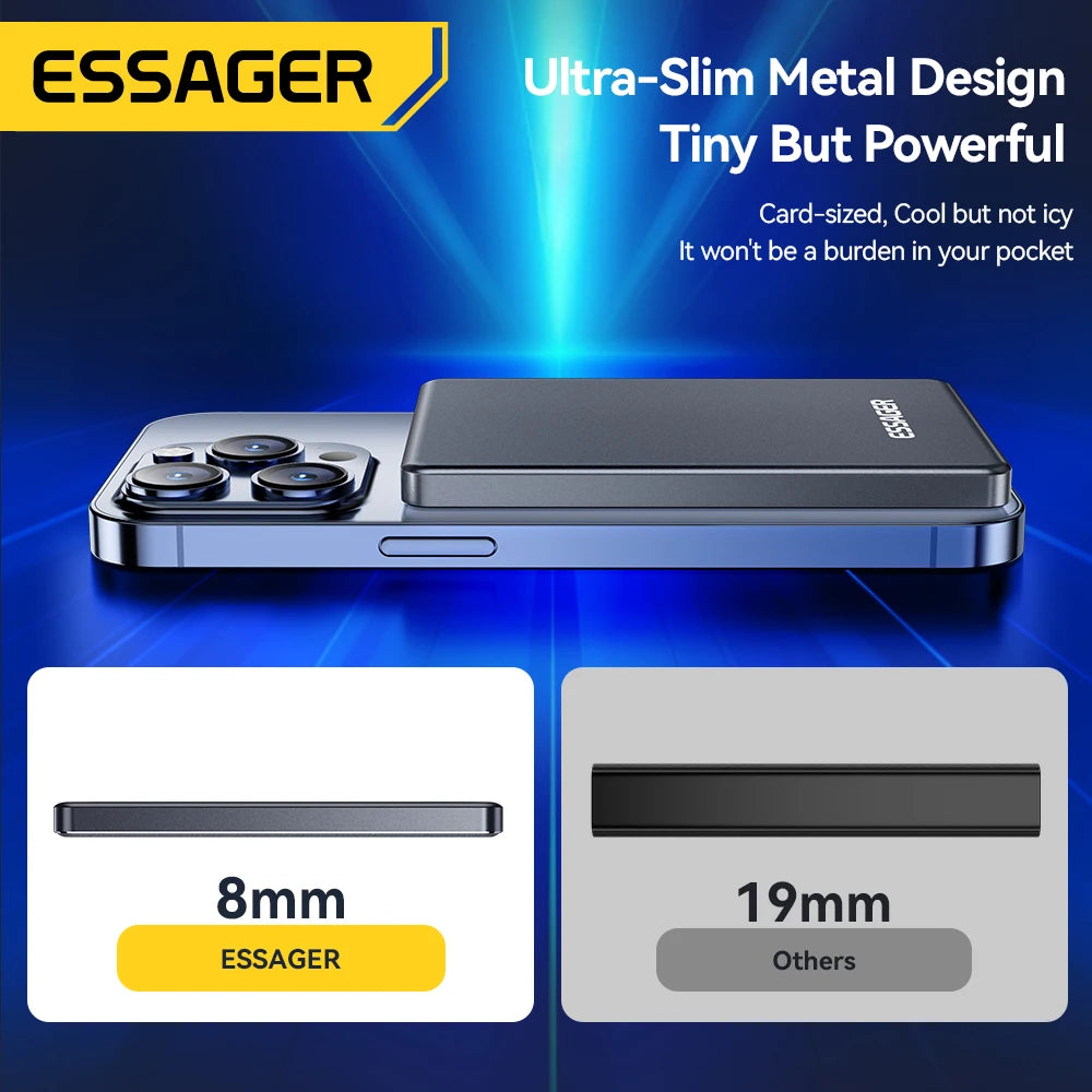 Essager Thin Wireless Power Bank Magnetic 20W 5000mAh Portable Fast Charging External Battery for Magsafe For iPhone 17 16 15 14 - ZOOMNSTORE