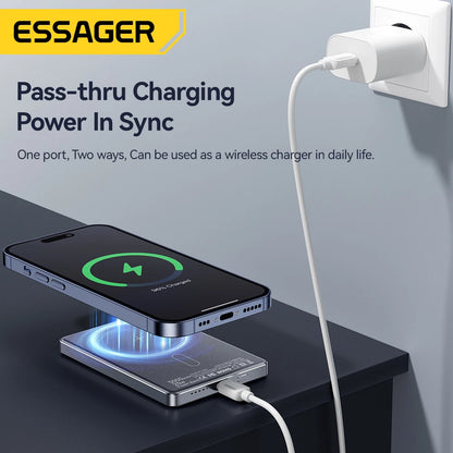 Essager Thin Wireless Power Bank Magnetic 20W 5000mAh Portable Fast Charging External Battery for Magsafe For iPhone 17 16 15 14 - ZOOMNSTORE