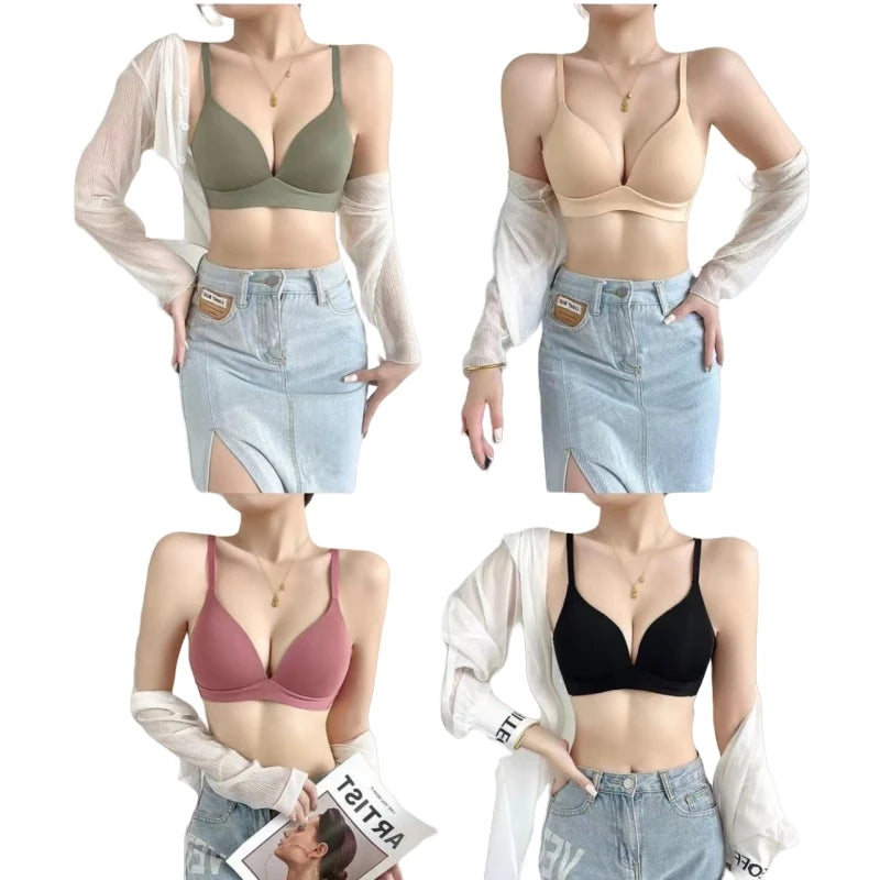Wireless Push Up Bra Seamless 3/4 Cup Glossy Bralette - Comfortable Japanese Style Lingerie - ZOOMNSTORE