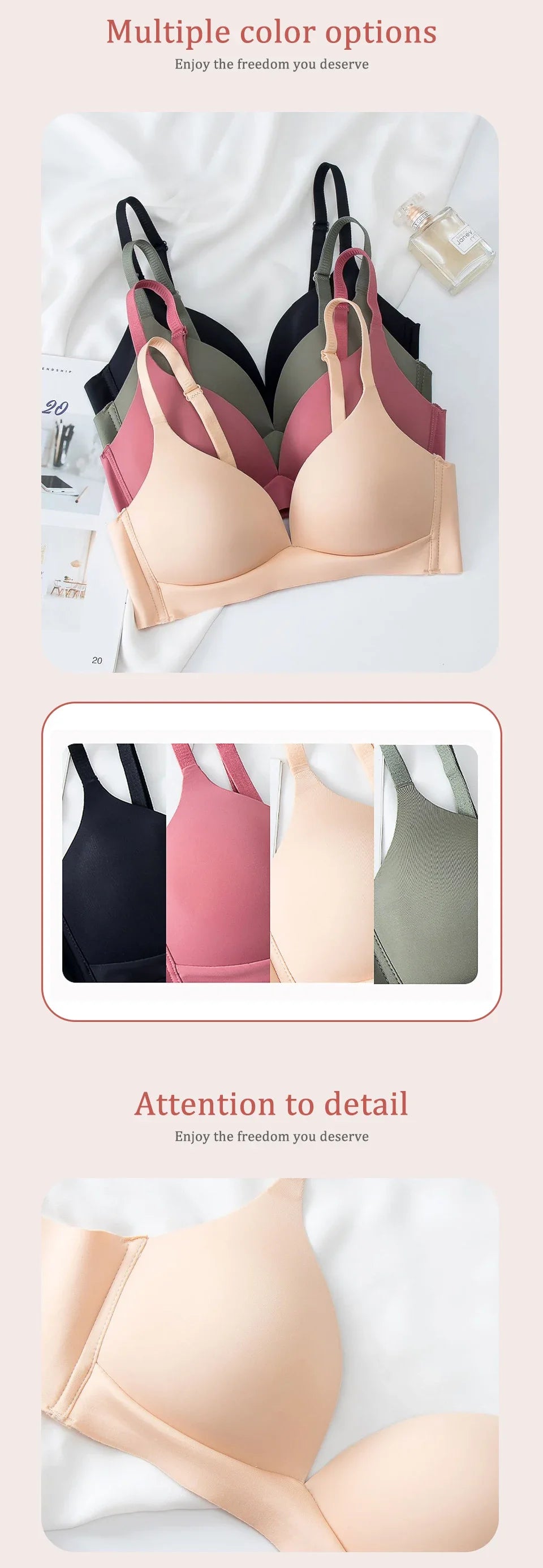Wireless Push Up Bra Seamless 3/4 Cup Glossy Bralette - Comfortable Japanese Style Lingerie - ZOOMNSTORE
