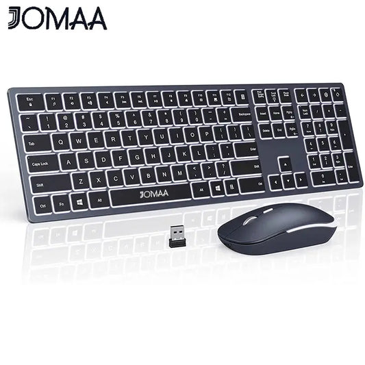 Wireless Ultra Slim Full Size Keyboard and Mouse Combo Rechargeable 2.4G USB Cordless Illuminated Keyboard & Mouse Set - ZOOMNSTORE