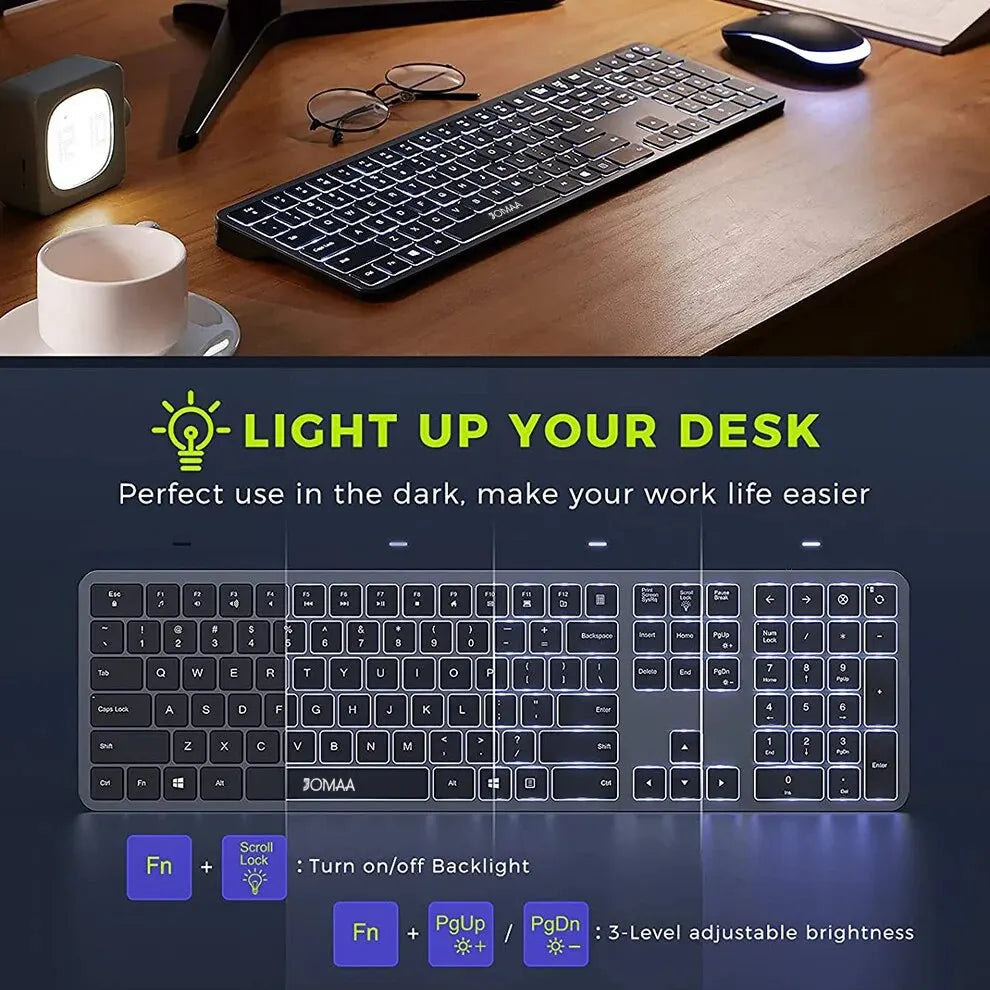 Wireless Ultra Slim Full Size Keyboard and Mouse Combo Rechargeable 2.4G USB Cordless Illuminated Keyboard & Mouse Set - ZOOMNSTORE