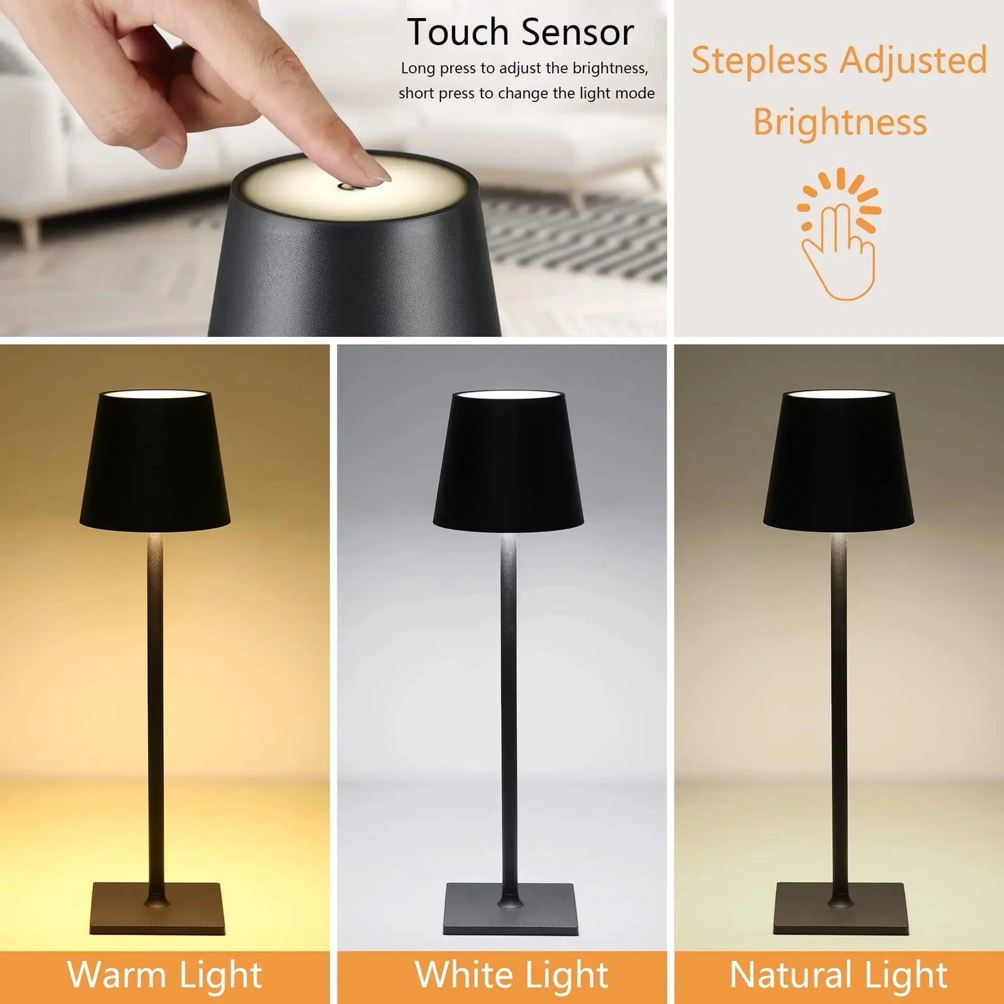 Wireless Touch LED Table Lamp - 3-Level Dimming for Bedroom Dining Room Bar and Desk - ZOOMNSTORE
