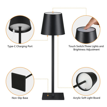 Wireless Touch LED Table Lamp - 3-Level Dimming for Bedroom Dining Room Bar and Desk - ZOOMNSTORE