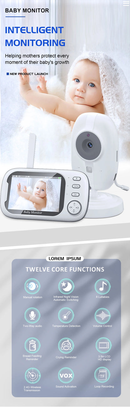 Cdycam New 3.5 inch Wireless Video Baby Monitor Night Vision Temperature Monitoring 2 Way Audio Talk Baby Nanny Security Camera - ZOOMNSTORE