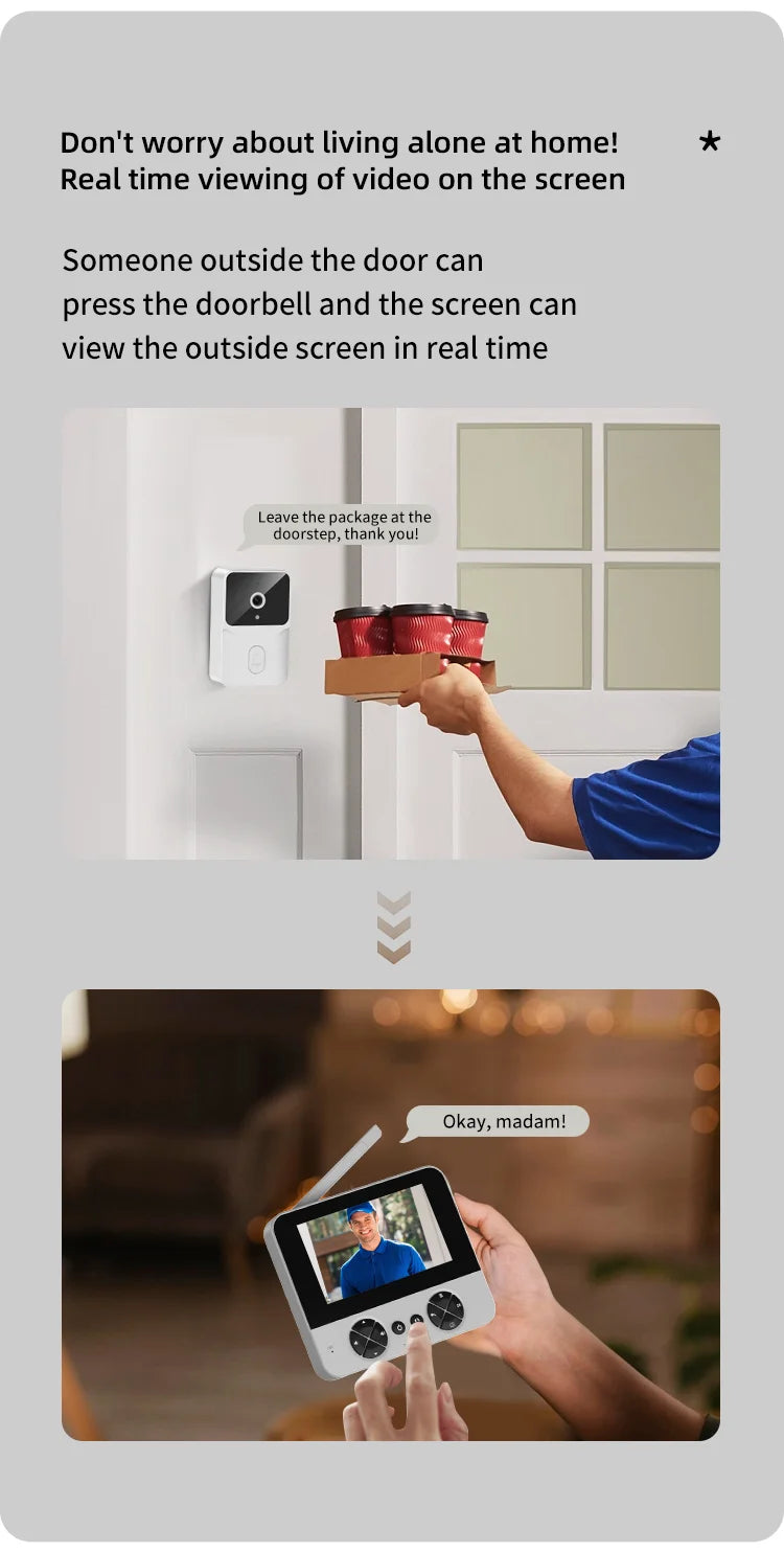 Wireless Video Doorbell - 4.3 Inch Color Display With Infrared Night Vision & Two-Way Intercom - ZOOMNSTORE