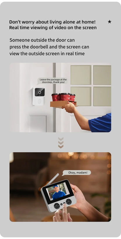 Wireless Video Doorbell - 4.3 Inch Color Display With Infrared Night Vision & Two-Way Intercom - ZOOMNSTORE