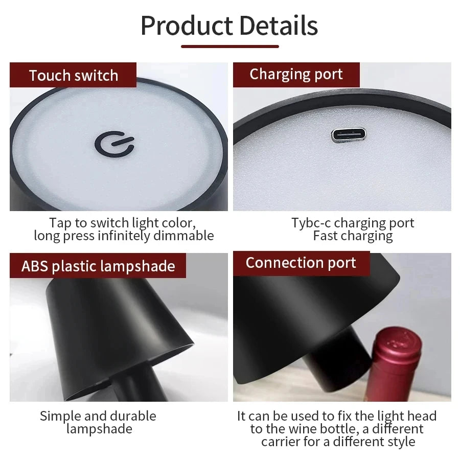 Wireless Wine Bottle Lamp - USB Rechargeable LED Table Light with Touch Control for Bar and Cafe Decor - ZOOMNSTORE