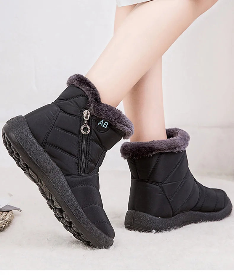 Women's Boots Women's Ankle Boots With Fur Winter Shoes Women Low Heels Winter Boots Snow Waterproof Botas Mujer Winter Footwear - ZOOMNSTORE