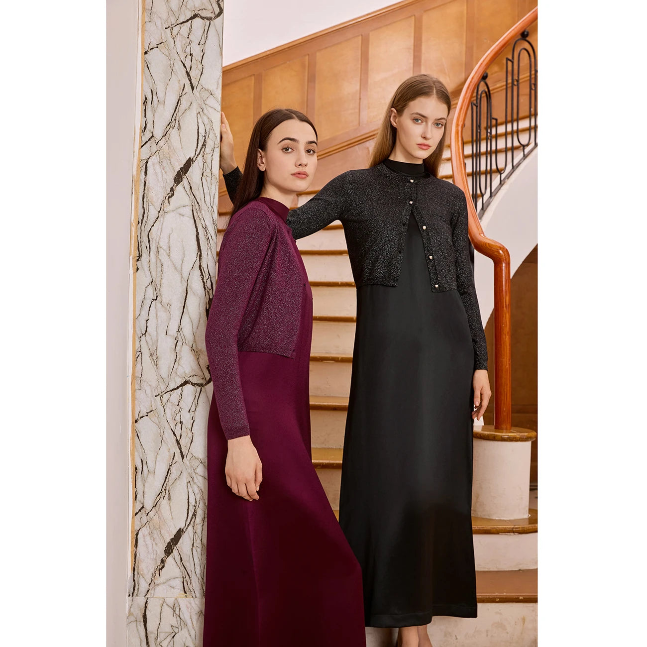 Womens Autumn Winter Maxi Dress  Modal Shirt Set - High Quality Lurex Cardigan - ZOOMNSTORE