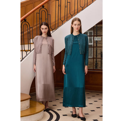 Womens Autumn Winter Maxi Dress  Modal Shirt Set - High Quality Lurex Cardigan - ZOOMNSTORE