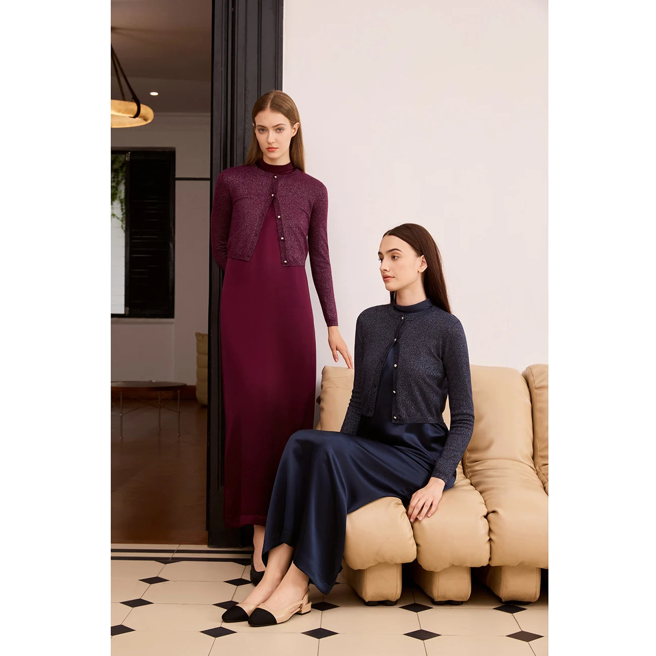 Womens Autumn Winter Maxi Dress  Modal Shirt Set - High Quality Lurex Cardigan - ZOOMNSTORE